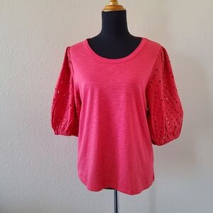 Design History Red Eyelet Sleeve Top Size L NWT
